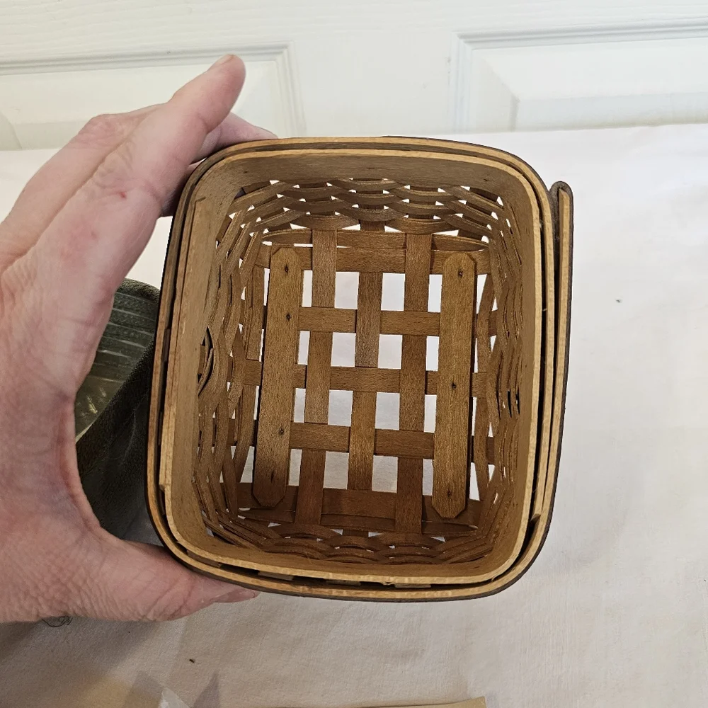 Longaberger 2003 Vintage Fathers Day Pocket Change Basket Leather Trim Woven
